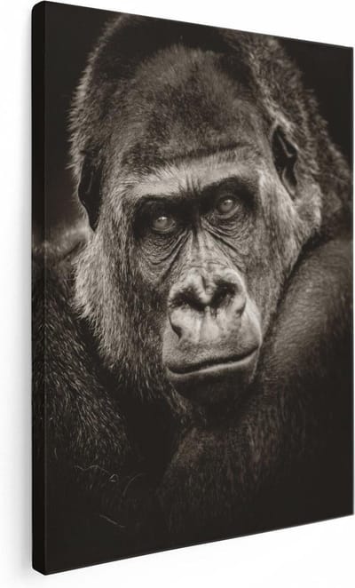 Artaza Canvas Schilderij Gorilla Portret - 30x40 cm - Klein - Wanddecoratie Dierenkop - Muurdecoratie Dieren - Kamer Accessoires