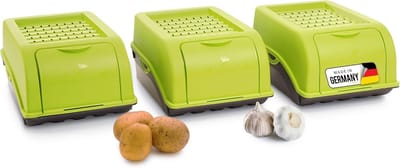 Aardappelbewaardoos | 3x klein 3,5L | GROEN | Uiendoos | Groentebox stapelbare aardappelbox uienopslag aardappelmand fruitcontainer aardappelbox voedselopslagcontainer wortels