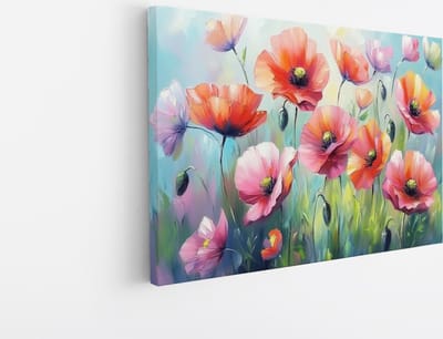 Saammp Canvas Schilderij - Veld Klaprozen - Natuur - Bloemen - 45x30 - Foto op canvas - Wanddecoratie - Muurdecoratie Woonkamer - Kantoor Decoratie
