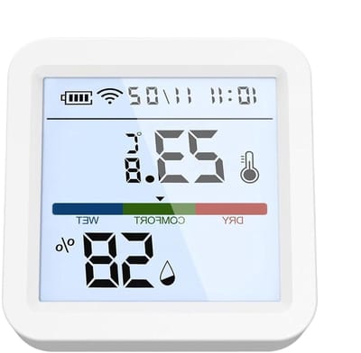 Luchtvochtigheidsensor - Slimme Vochtmeter - Omgevingscontrole - Draadloze App Bediening - 5.6x5.6x2.3cm - Wit