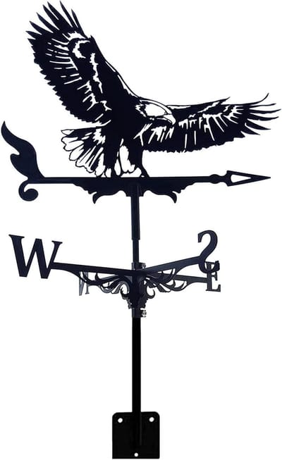 Windvaan Bald Eagle-weervaan met dakmontage, weerhaan, windrichtingindicator, roestvrijstalen weervaan voor buiten op het erf, daktuin, windvaan (stijl 1)