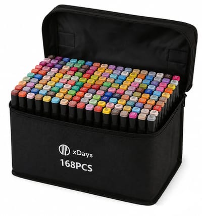 xDays Twinmarkers 168 Stuks – Alcohol Markers – Dual-Tip Stiften – Markeerstiften voor Volwassenen en Kinderen – Inclusief Opbergtas – Fijne en Brede Punt – Kleurstiften – Tekenstiften