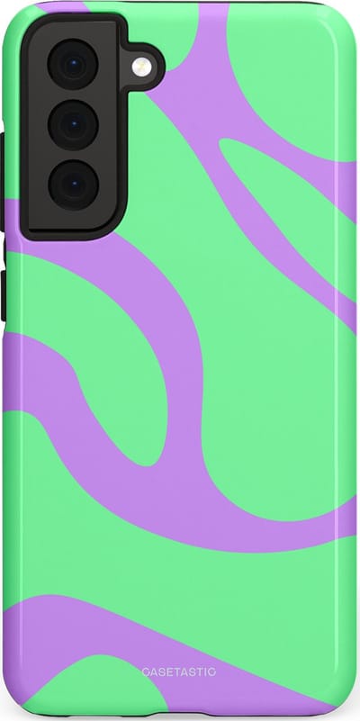 Casetastic Hoesje Geschikt voor Samsung S21 FE - Stijlvolle Beschermende Duo-layer Case - Pastelgolven Mint-Lila
