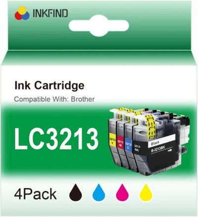 INKFIND LC3213 inktcartridge voor BrotherLC3213 LC3211 LC-3211 Brother LC-3213 inktcartridge multipack van 4 stuks (1 x zwart, 1 x cyaan, 1 x magenta, 1 x geel) voor Brother MFC-J491DW MFC-J497DW DCP-J572dw MFC-J890DW MFC-J895DW DCP-J772DW DCP-J774DW