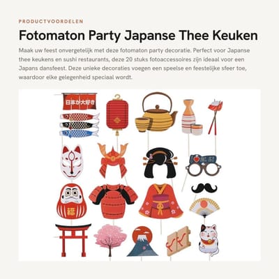 Dailygoods- Fotoaccessoires 20 Stuks - Feest Decoratie - Fotomaton - Japanse Thee Keuken - Sushi Restaurant - Dansfeest Decoratie - Feestdecoratie
