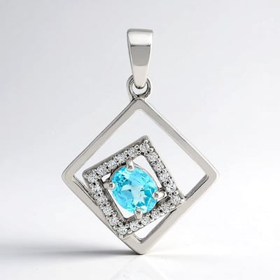 Cavill - Zilveren Hanger met Blauwe Apatiet 0,298 ct - 925 Sterling Zilver met Palladium - 20 Zirkonen 0,122 ct - Modern Elegant Ovaal 21x15 mm