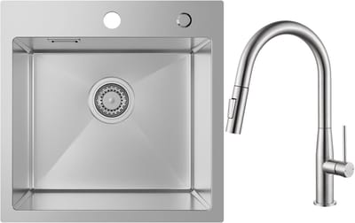 SOFETIY MAX Spoelbak voor keuken 45x45CM - Spoelbak Keuken Met Keukenkraan Met Uittrekbare Uitloop - Spoelbak Met Kraangat - Spoelbakken Keuken - Wasbak Keuken RVS