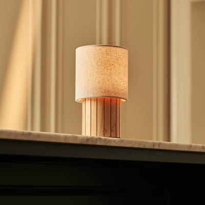 Tavellio Jolene Oplaadbare Tafellamp – H22 – Hout en Linnen – Lichtbruin