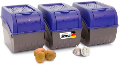 Aardappelbewaardoos | 3x groot 9L | Marineblauw | Aardappeldoos | Stapelbare groentekist, uienkist, aardappelmand, fruitkist, aardappelkist, uienopslag, voedselcontainer, wortelen