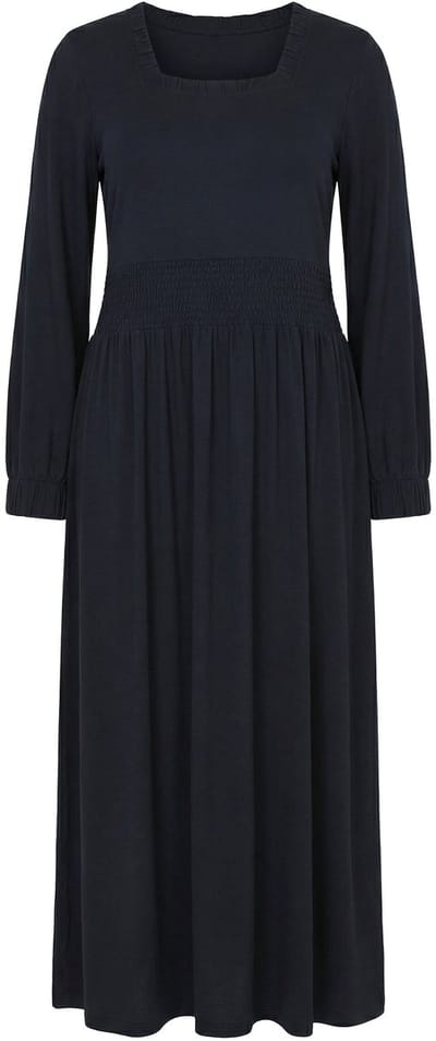 Ulla Popken - Dames - Maxi-jurk A-lijn carré-halslijn lange pofmouwen - Zwart - Maat 46+