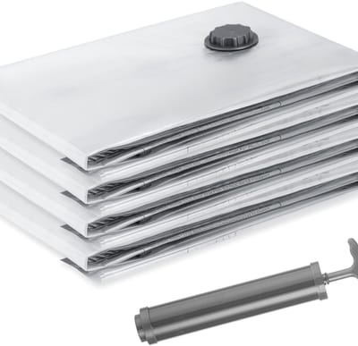 Famanu – XXL vacuümzakken voor dekbedden - set van 4 stuks 90 x 130 cm - inclusief handpomp en etiketten - geschikt voor kleding, beddengoed en dekens