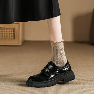 Loafers Leer Dames Zachte Leren Schoenen met Ronde Neus Britse Gouden Gesp Damesschoenen Blokhak Booster Schoenen 40 brown