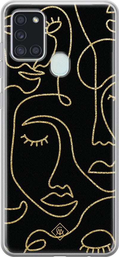 Casimoda® hoesje - Geschikt voor Samsung A21s - Abstract Faces - Backcover - Siliconen/TPU - Zwart