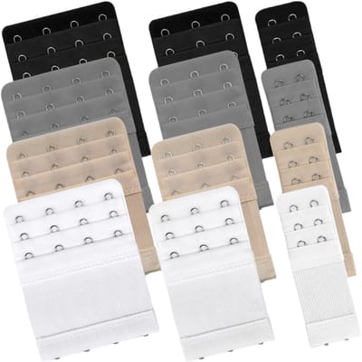 BH verengstukken - 12 Stuks - BH verlengstuk - Polyester - BH Verlenger - Geschikt voor iedere BH - BH accessoires - BH verlengstukje - Elastisch - Universeel - Te strakke BH - Zwart, beige, grijs, wit