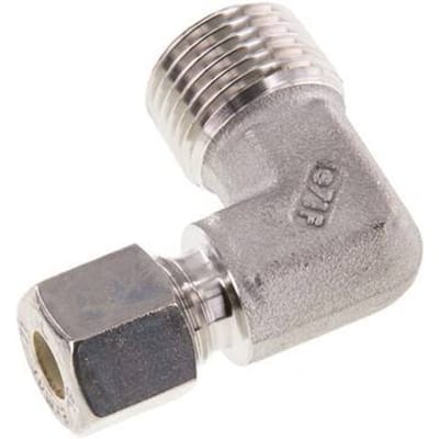 R 1/2'' Buitendraad x 8L RVS L-Knelfitting 90 graden 315 Bar DIN 2353 - FL2E-MO-ST-012R-08-L