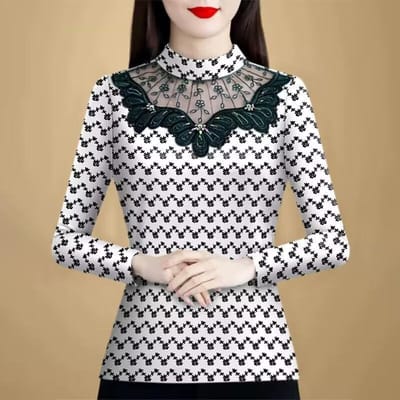 Nieuw Geïntegreerd Dubbelzijdig Duits Velours Halfcol Basis T-shirt voor Dames Lange Mouwen Slank en Veelzijdig Warm Top 4XL wit