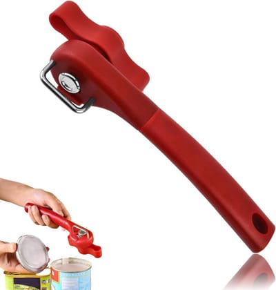 Allecto Plus - Roestvrij stalen blikopener zonder scherpe randen, 2-in-1 ergonomisch ontwerp, geschikt voor restaurants en keukens, rood. Gemakkelijk blikken openen - Duurzaam en veilig in gebruik.