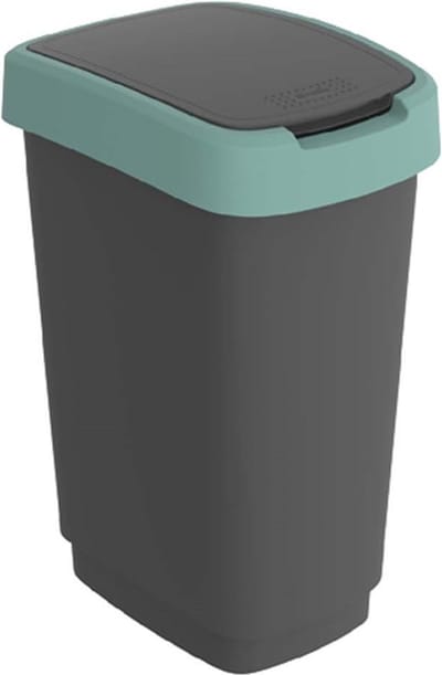 Rotho Twist Swing - Afvalbak 10L met klapdeksel - Recycling afvalverzamelaar - BPA-vrij - Zwart/Donkergroen