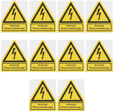 MTTproducts- Waarschuwing Sticker Geel - 10 Stuks - Zelfklevend - 10x12 cm - Fotovoltaïsche Systeem - Industrieel Gebruik - Waarschuwingslabel