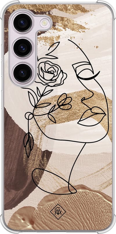 Casimoda® hoesje - Geschikt voor Samsung Galaxy S23 Plus - Abstract Gezicht Bruin - Shockproof case - Extra sterk - TPU/polycarbonaat - Bruin/beige, Transparant