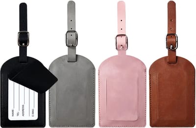 Bagagelabel Set - 4-Delig - Kofferlabel - Naamlabel - Hoogwaardig Kunstleer - Luggage Tag - Reislabel voor Reiskoffer - Meerdere kleuren