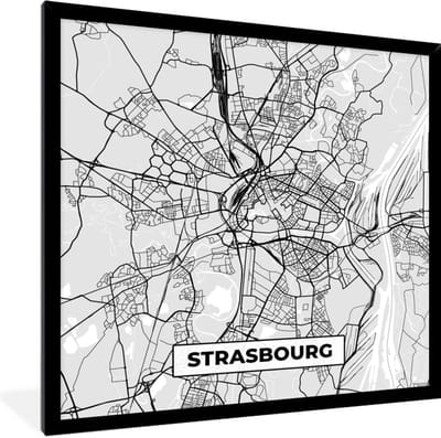 Fotolijst incl. Poster - Plattegrond - Kaart - Stadskaart - Frankrijk - Strasbourg - 40x40 cm - Posterlijst
