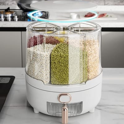360 Graden Roterende Graan Dispenser Box PP Kunststof Keuken Opbergcontainer voor Rijst en Bonen Wit M M wit