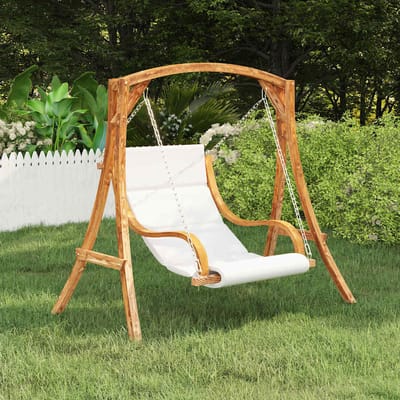 vidaXL - Schommelstoel - zonder - schommelframe - met - kussen - gebogen - hout
