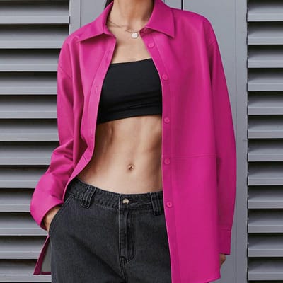 Hiver Nouvelle Mode Chemise PU à Manches Longues pour Femmes Veste en Cuir pour Femmes Femmes M rouge rose