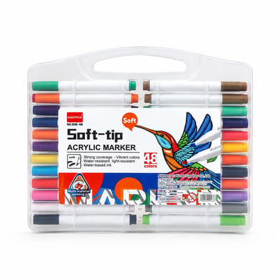 Aquarelmarker set - 48 kleuren - uitwasbare zachte punt - driehoekige witte houder in geschenkdoos