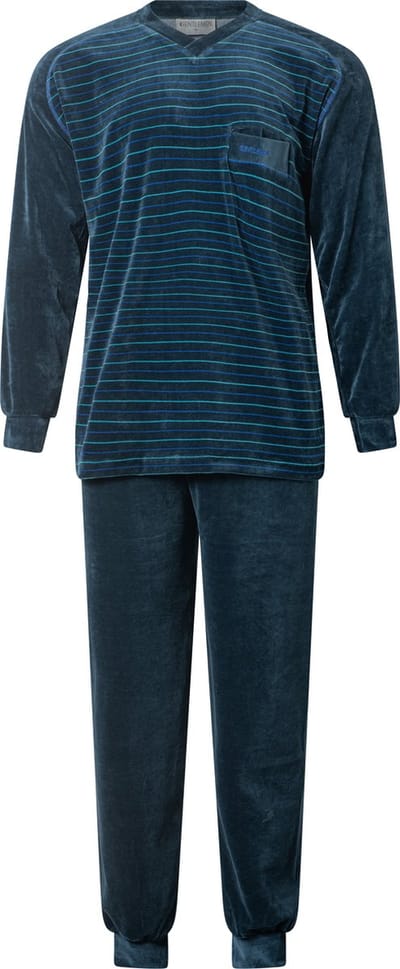 Gentlemen - warme heren pyjama 114243 - velours - V-hals - donkerblauw - maat XL