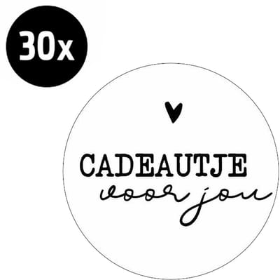 30x Sticker Cadeautje Voor Jou - Zwart - Wit - Sluitsticker - Sluitzegel - Feeststicker Presentje - Enveloppe - Cadeau - Gift - Cadeauzakje - Traktatie - Leuk inpakken - Sticker - 40mm - 30 Stuks