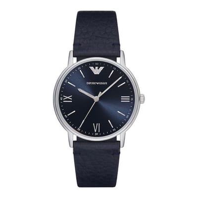 Emporio Armani Blauw Lederen Heren Quartz Horloge AR11012 blauw