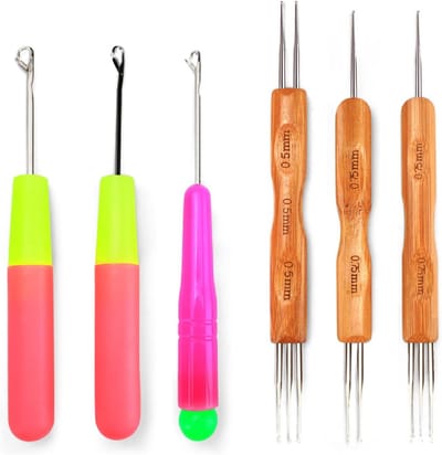 Roucerlin Haaknaald voor haarset, verschillende maten grendelhaak, in elkaar grijpend gereedschap & 0,75 mm haaknaald, dreadlocks gereedschap accessoires voor dreads vlechten knutselen weven (6 stuks)