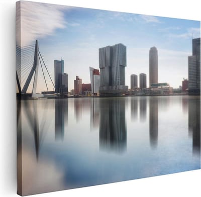 Artaza Canvas Schilderij Rotterdam - 80x60 cm - Wanddecoratie Skyline - Muurdecoratie Erasmusbrug - Schilderijen Op Canvas