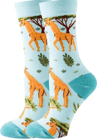 Dames sokken - blauw - bruin - leuke print giraffe - maat 36 - 40 - geschenk vrouwen - gift - Kerst cadeau - verjaardagscadeau - cadeau voor haar