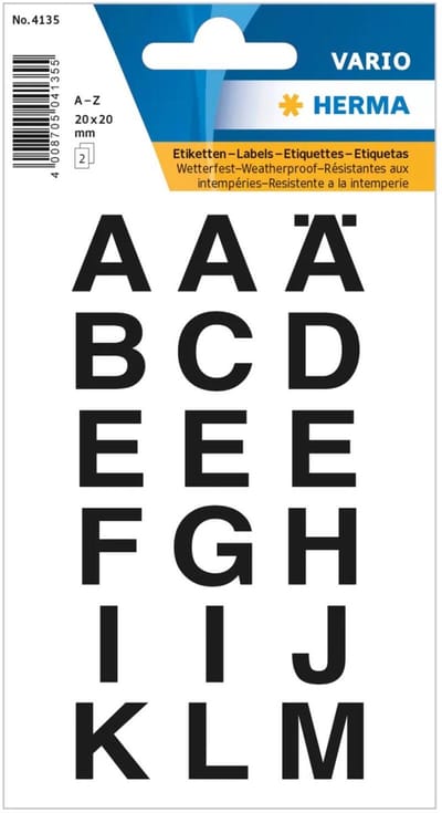 Herma Alfabet plak letters A-Z Stickers - 4x vellen - zwart - 20 mm - watervast