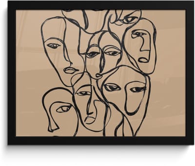 Poster in lijst - Fotolijst 40x30 cm - Posters - Gezichtenzee - Lijntekening - Abstract - Posterlijst zwart - Decoratie - Wanddecoratie woonkamer - Muurdecoratie slaapkamer