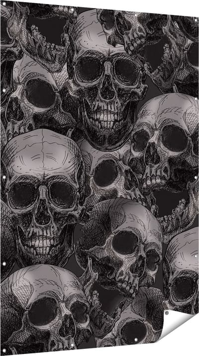 Gards Tuinposter Schedels - Doodshoofden - Doodskoppen - 120x180 cm - Tuindoek - Tuindecoratie - Wanddecoratie buiten - Tuinschilderij