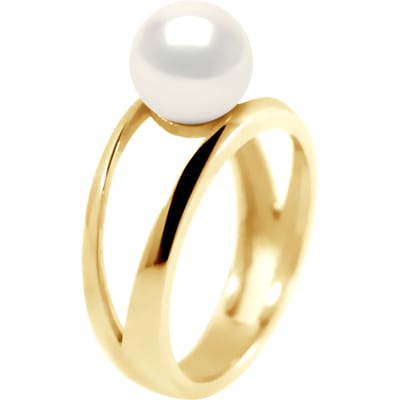 Rush Ring zoetwaterparels Button 7-8mm Natural White Yellow Gold