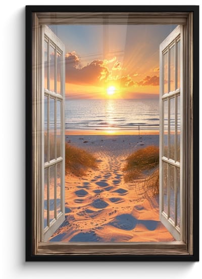 Poster in lijst - Fotolijst 60x90 cm - Posters - Doorkijk - Strand - Duinen - Zonsondergang - Posterlijst zwart - Decoratie - Wanddecoratie woonkamer - Muurdecoratie slaapkamer