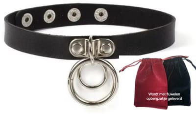 Choker met dubbele ring – Zwarte kunstleer Gothic Choker – Verstelbaar - Geschikt voor een hals omvang 40cm.