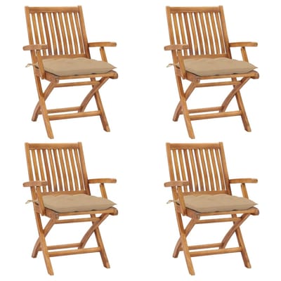 vidaXL - Opklapbare - stoelen - met - kussens, - 4 - stuks, - massief - teakhout