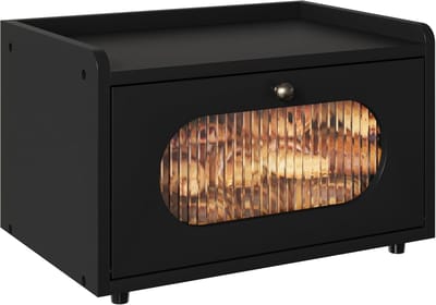 Famanu - Houten brooddoos voor aanrecht in de keuken, stapelbare hoekbrooddoos, enkellaags broodopslagcontainer met acrylvenster, keukenaanrechtorganizer voor brood, aardappeluienpotten, zwart