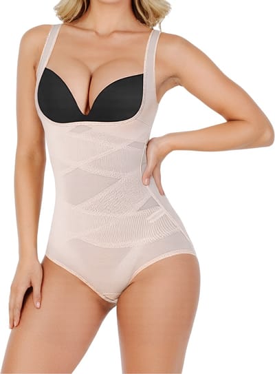 Corrigerende Shaper Body dames - Beige - Maat M - Corrigerende Bodysuit Dames - Sterk Corrigerend - Onzichtbare Body - Corrigerend Ondergoed dames - Shapewear