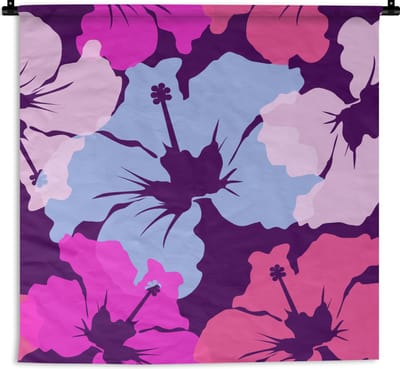 Wandkleed - Wanddoek - Pastel - Hibiscus - Bloem - Hawaii - Design - 90x90 cm - Wandtapijt