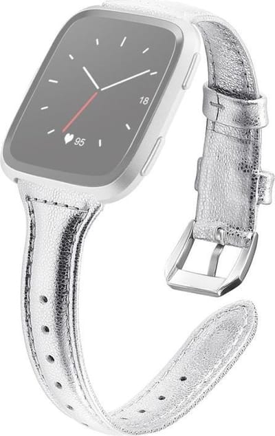 By Qubix - Compatible Fitbit bandje - geschikt voor Fitbit Versa 1 / 2 & Lite bandje TPU leer - Zilver Smartwatchbandje bandje Armband Polsband Strap Band Watchband