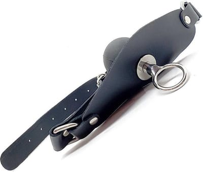 Black Label - Siliconen Ball Gag met Lederen Band en O-ring aan voorkant - Zwart