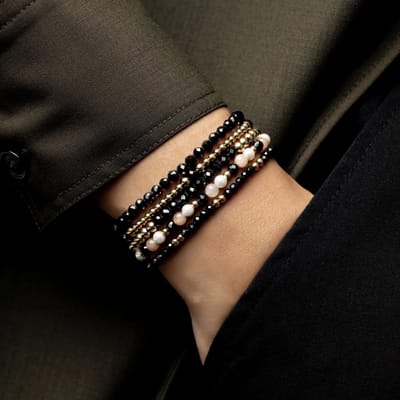 Rebel en Rose - RR-40153-G - Black Glam Rocks Gold - 4 mm - armband-Maat S