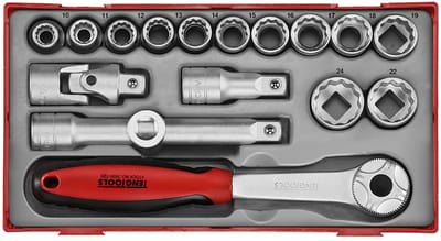 Doppenset TT1 tray 1/2 10-24mm 18 delig 12 kant Teng Tools TT1218